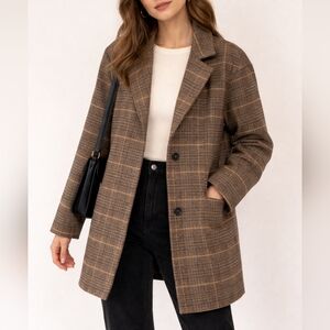 OAK + FORT Brown Plaid Coat